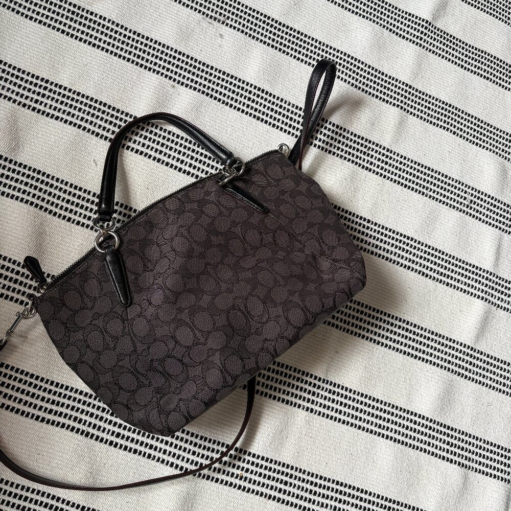 COACH Kelsey Black Monogram Canvas Satchel - Picture 9 of 11